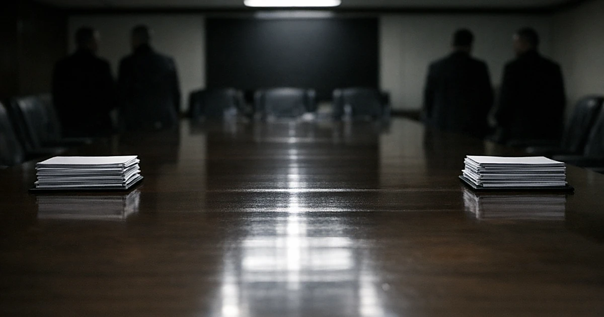 Two identical document stacks positioned symmetrically on opposite ends of diplomatic briefing table